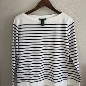 Ralph Lauren 100% cotton navy and white boatneck top